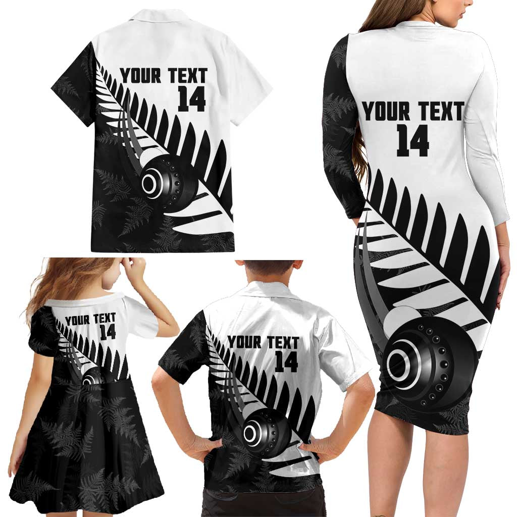 New Zealand Lawn Bowls Custom Family Matching Long Sleeve Bodycon Dress and Hawaiian Shirt Aotearoa Silver Fern - Polynesian Pride