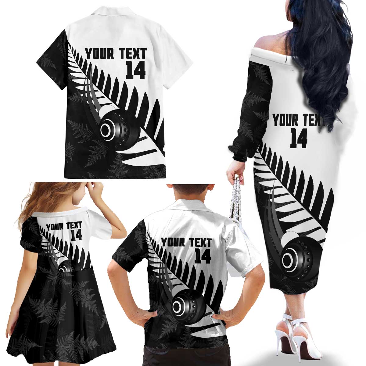 New Zealand Lawn Bowls Custom Family Matching Off The Shoulder Long Sleeve Dress and Hawaiian Shirt Aotearoa Silver Fern - Polynesian Pride