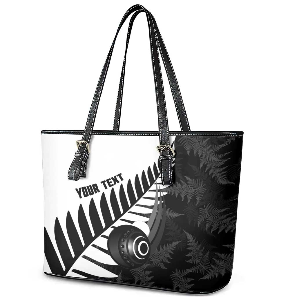 New Zealand Lawn Bowls Custom Leather Tote Bag Aotearoa Silver Fern - Polynesian Pride
