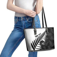New Zealand Lawn Bowls Custom Leather Tote Bag Aotearoa Silver Fern - Polynesian Pride