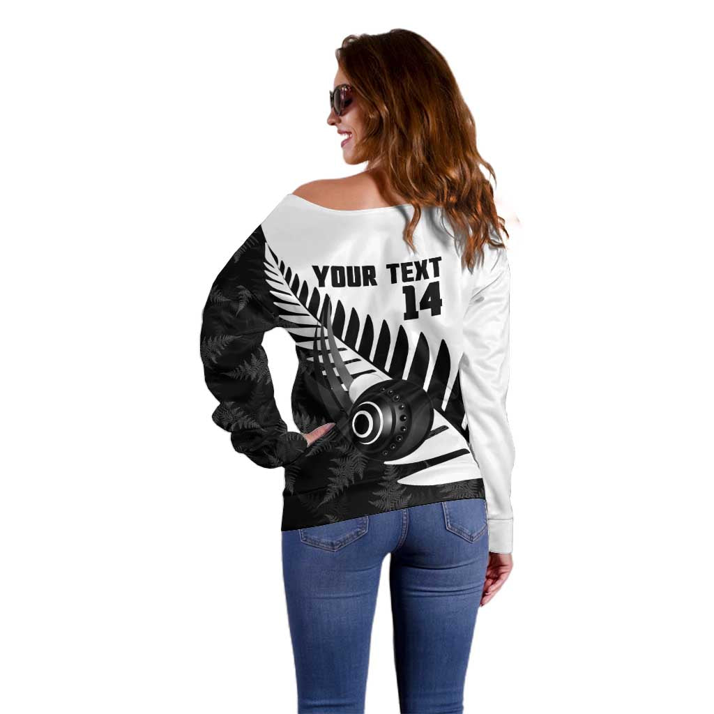 New Zealand Lawn Bowls Custom Off Shoulder Sweater Aotearoa Silver Fern - Polynesian Pride