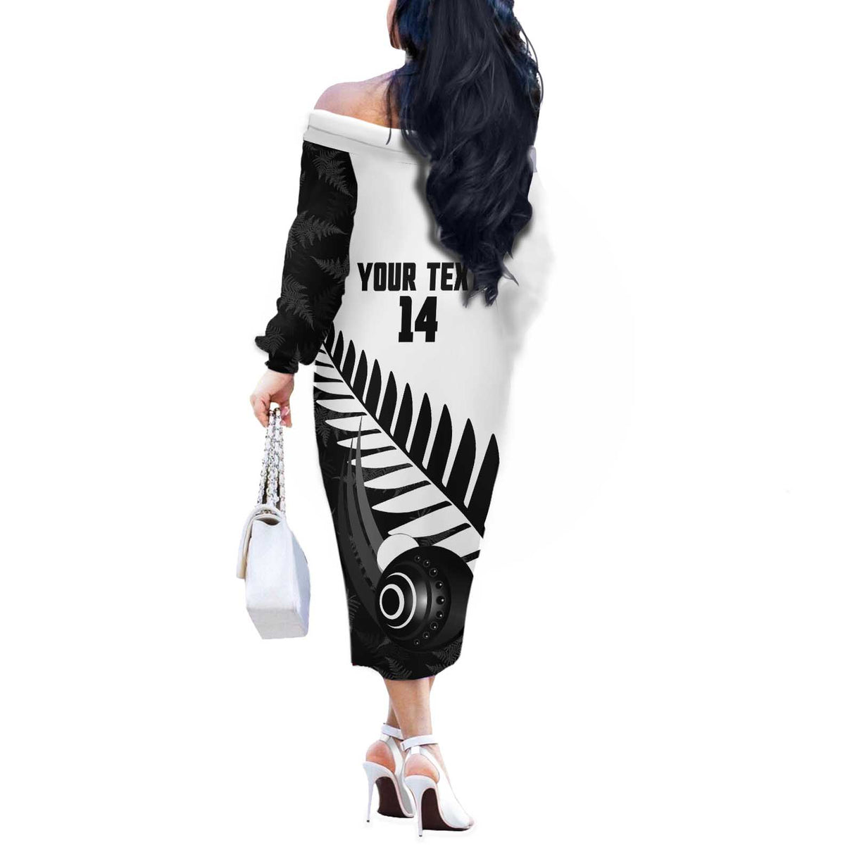 New Zealand Lawn Bowls Custom Off The Shoulder Long Sleeve Dress Aotearoa Silver Fern - Polynesian Pride