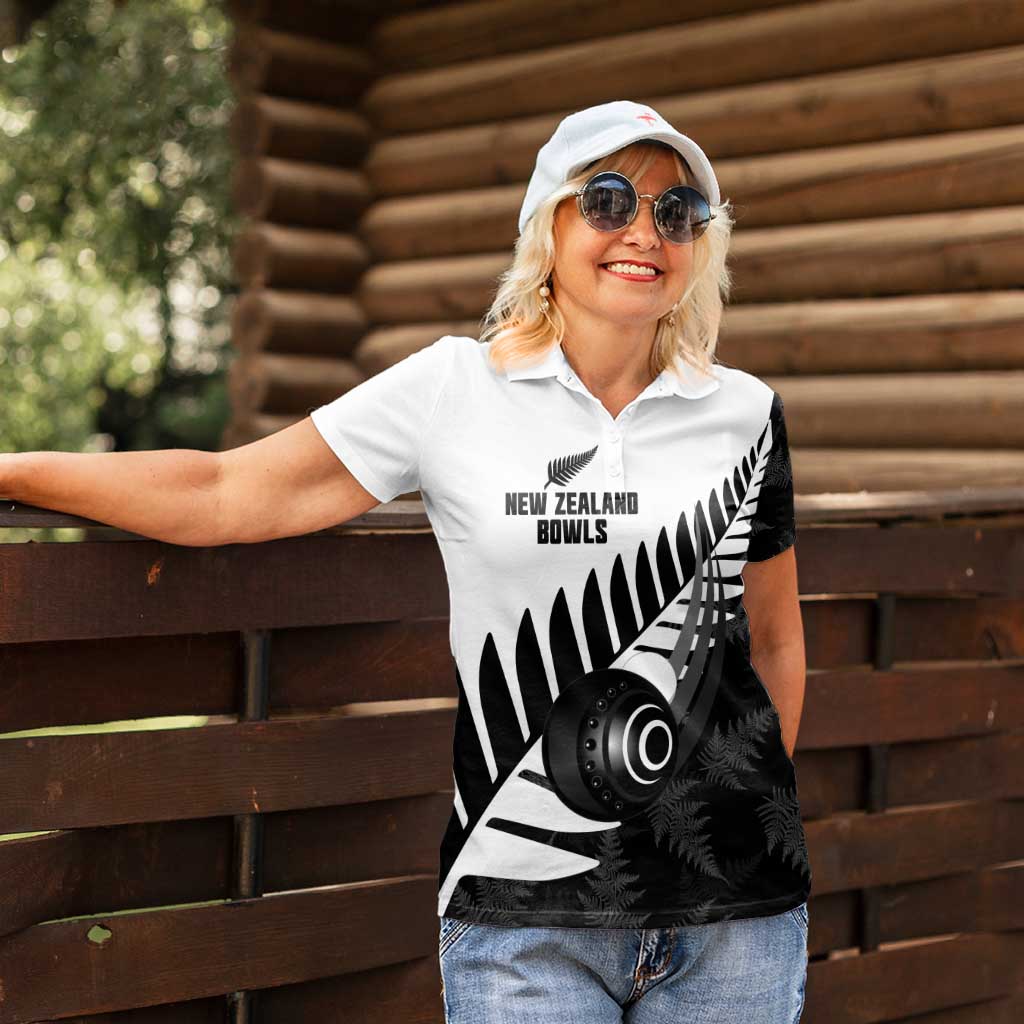 New Zealand Lawn Bowls Custom Women Polo Shirt Aotearoa Silver Fern - Polynesian Pride