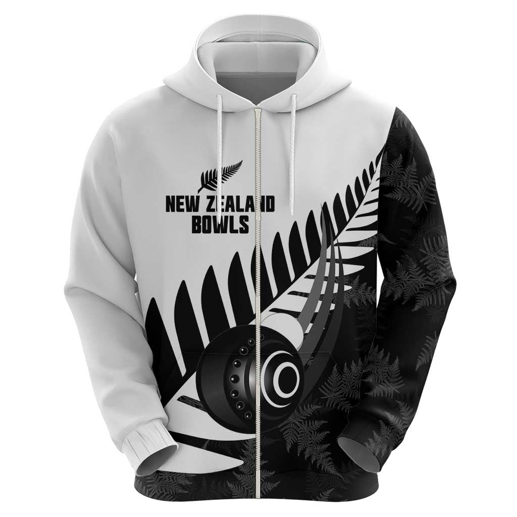 New Zealand Lawn Bowls Custom Zip Hoodie Aotearoa Silver Fern - Polynesian Pride