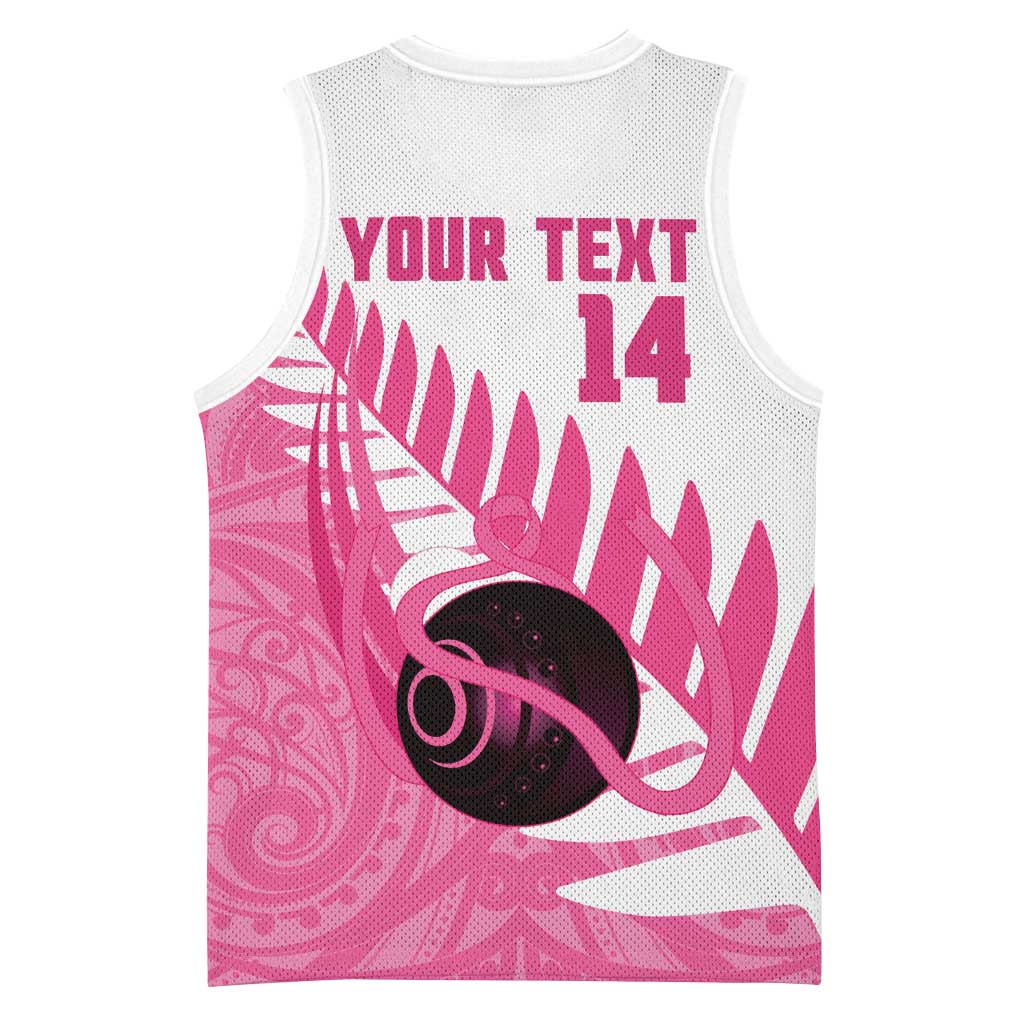 New Zealand Lawn Bowls Breast Cancer Custom Basketball Jersey Aotearoa Maori Silver Fern Pink Ribbon - Polynesian Pride