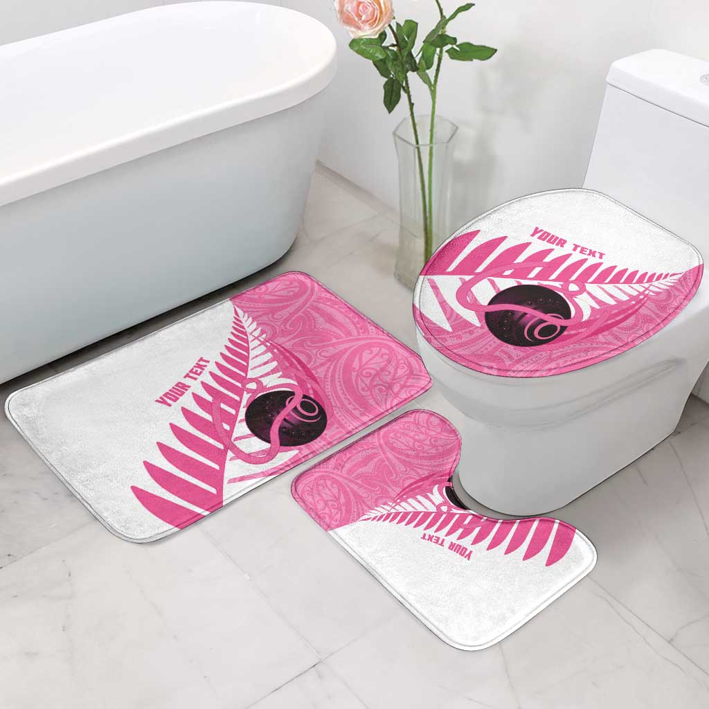 New Zealand Lawn Bowls Breast Cancer Custom Bathroom Set Aotearoa Maori Silver Fern Pink Ribbon - Polynesian Pride