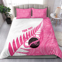 New Zealand Lawn Bowls Breast Cancer Custom Bedding Set Aotearoa Maori Silver Fern Pink Ribbon - Polynesian Pride