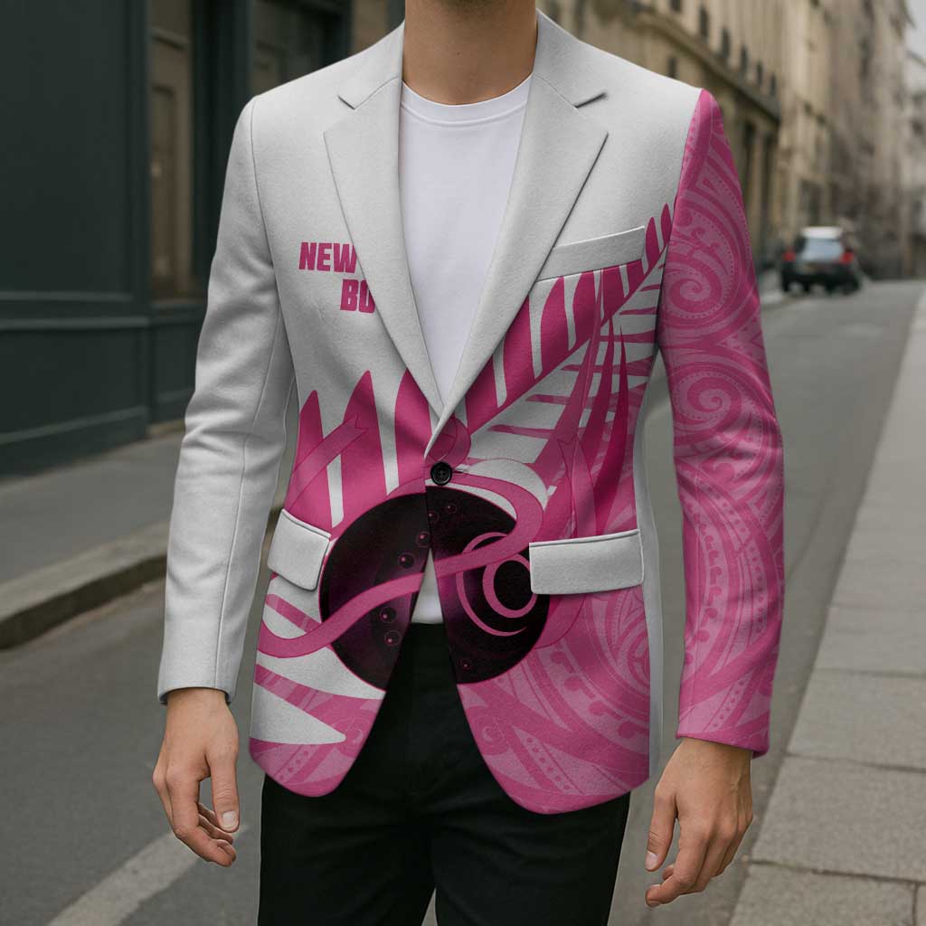 New Zealand Lawn Bowls Breast Cancer Custom Blazer Aotearoa Maori Silver Fern Pink Ribbon - Polynesian Pride