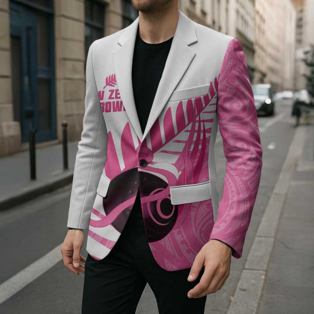 New Zealand Lawn Bowls Breast Cancer Custom Blazer Aotearoa Maori Silver Fern Pink Ribbon - Polynesian Pride