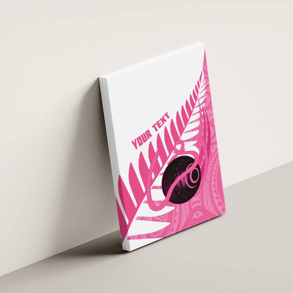 New Zealand Lawn Bowls Breast Cancer Custom Canvas Wall Art Aotearoa Maori Silver Fern Pink Ribbon - Polynesian Pride