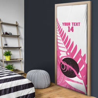 New Zealand Lawn Bowls Breast Cancer Custom Door Cover Aotearoa Maori Silver Fern Pink Ribbon - Polynesian Pride