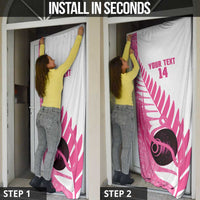 New Zealand Lawn Bowls Breast Cancer Custom Door Cover Aotearoa Maori Silver Fern Pink Ribbon - Polynesian Pride