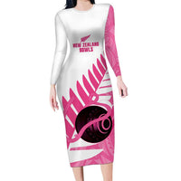 New Zealand Lawn Bowls Breast Cancer Custom Family Matching Long Sleeve Bodycon Dress and Hawaiian Shirt Aotearoa Maori Silver Fern Pink Ribbon - Polynesian Pride