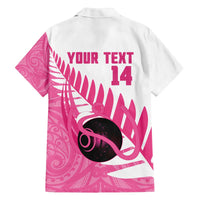 New Zealand Lawn Bowls Breast Cancer Custom Family Matching Off The Shoulder Long Sleeve Dress and Hawaiian Shirt Aotearoa Maori Silver Fern Pink Ribbon - Polynesian Pride