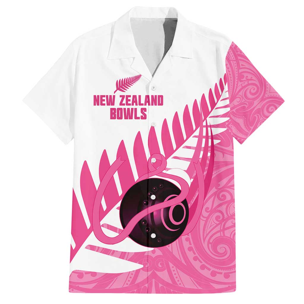 New Zealand Lawn Bowls Breast Cancer Custom Family Matching Off Shoulder Short Dress and Hawaiian Shirt Aotearoa Maori Silver Fern Pink Ribbon - Polynesian Pride