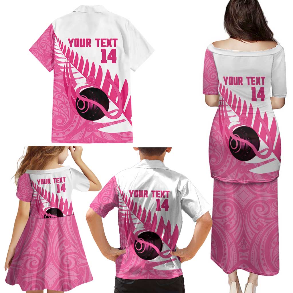 New Zealand Lawn Bowls Breast Cancer Custom Family Matching Puletasi and Hawaiian Shirt Aotearoa Maori Silver Fern Pink Ribbon - Polynesian Pride