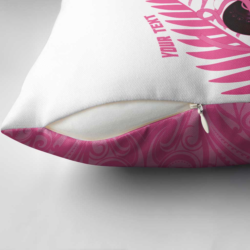 New Zealand Lawn Bowls Breast Cancer Custom Pillow Cover Aotearoa Maori Silver Fern Pink Ribbon - Polynesian Pride