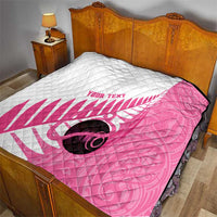 New Zealand Lawn Bowls Breast Cancer Custom Quilt Aotearoa Maori Silver Fern Pink Ribbon - Polynesian Pride