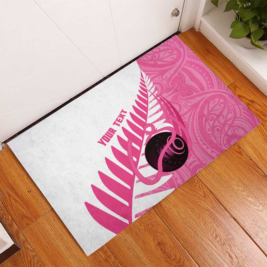 New Zealand Lawn Bowls Breast Cancer Custom Rubber Doormat Aotearoa Maori Silver Fern Pink Ribbon - Polynesian Pride