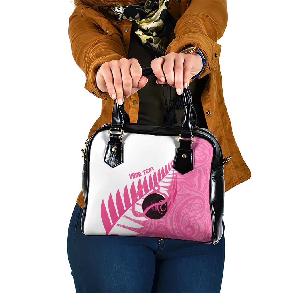 New Zealand Lawn Bowls Breast Cancer Custom Shoulder Handbag Aotearoa Maori Silver Fern Pink Ribbon - Polynesian Pride