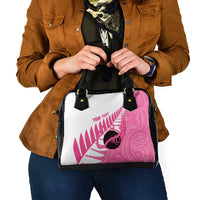 New Zealand Lawn Bowls Breast Cancer Custom Shoulder Handbag Aotearoa Maori Silver Fern Pink Ribbon - Polynesian Pride