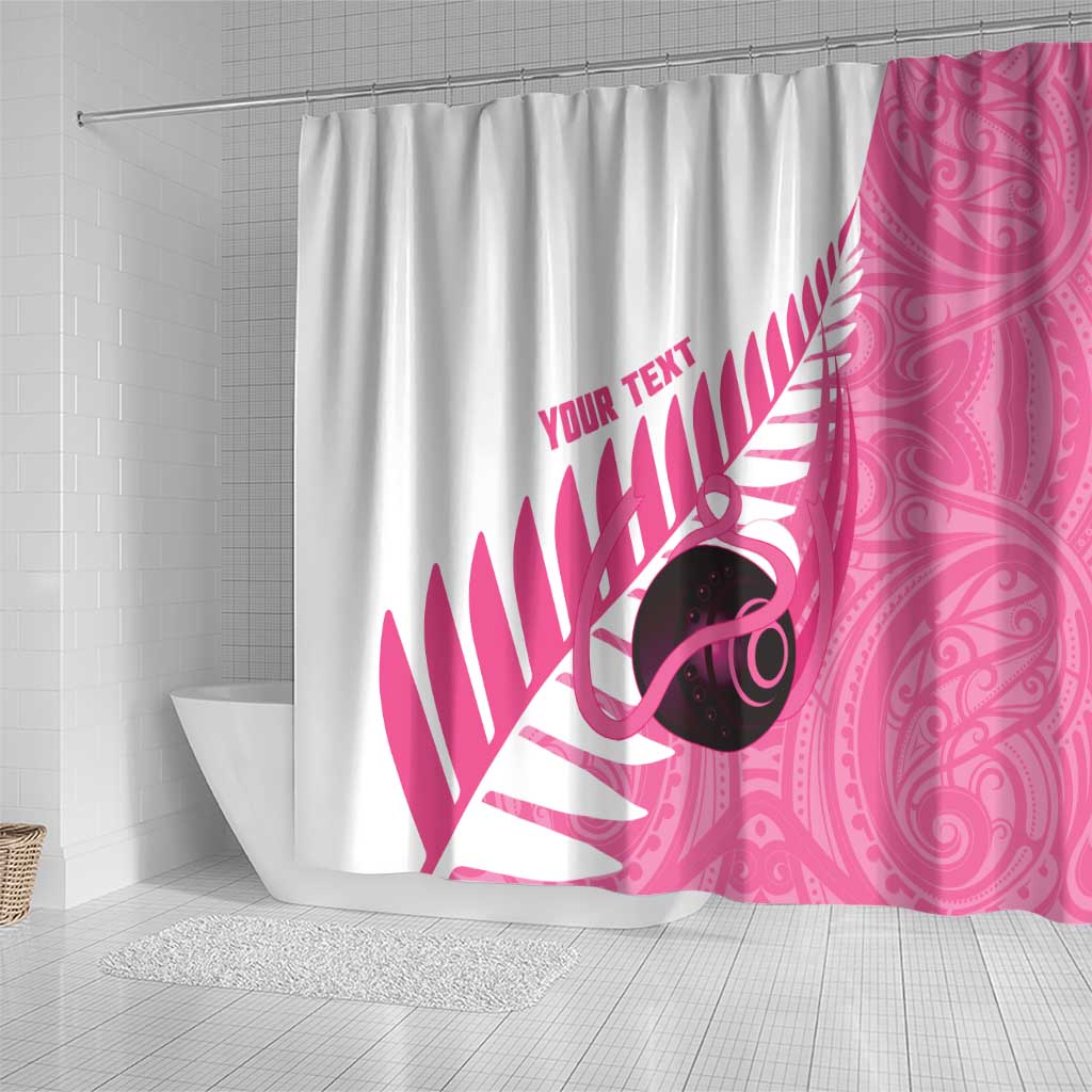 New Zealand Lawn Bowls Breast Cancer Custom Shower Curtain Aotearoa Maori Silver Fern Pink Ribbon - Polynesian Pride