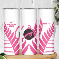 New Zealand Lawn Bowls Breast Cancer Custom Skinny Tumbler Aotearoa Maori Silver Fern Pink Ribbon - Polynesian Pride