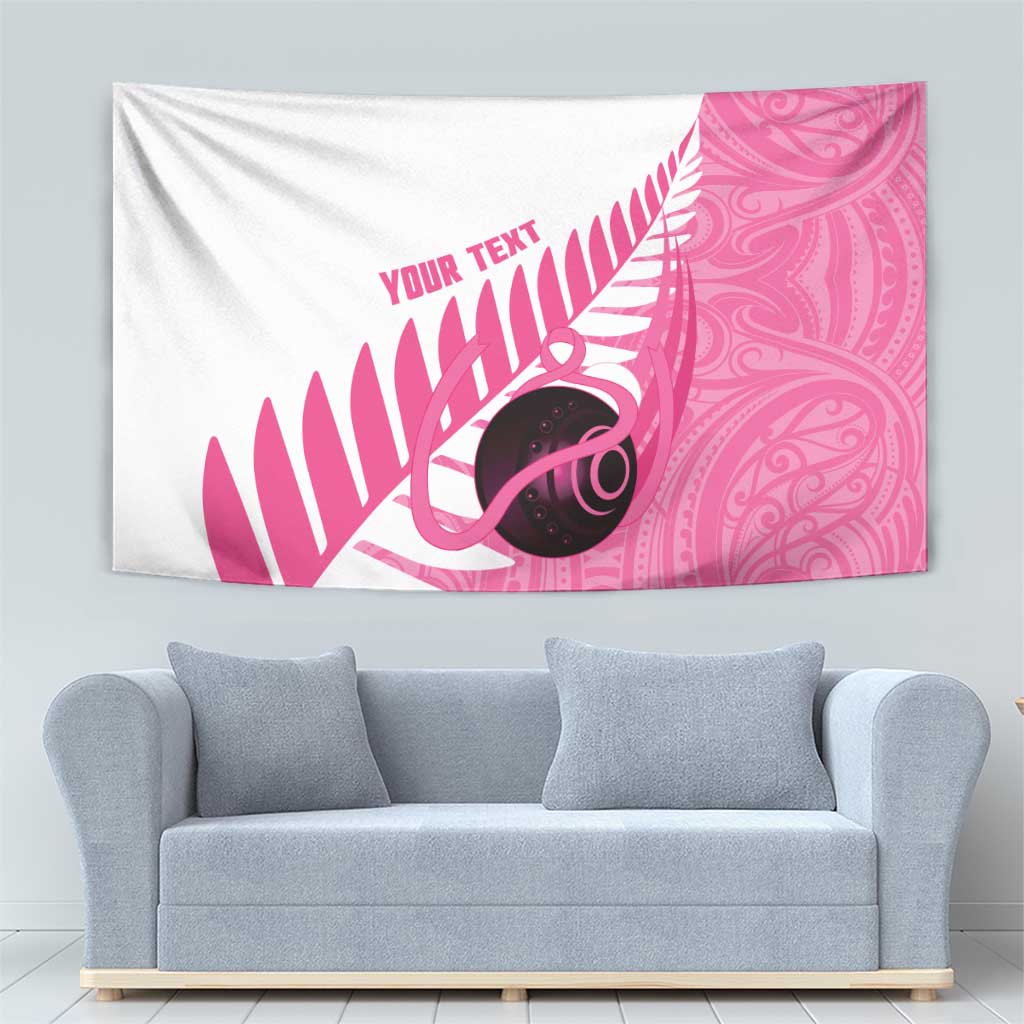 New Zealand Lawn Bowls Breast Cancer Custom Tapestry Aotearoa Maori Silver Fern Pink Ribbon - Polynesian Pride
