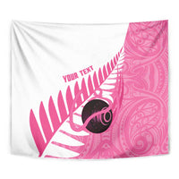 New Zealand Lawn Bowls Breast Cancer Custom Tapestry Aotearoa Maori Silver Fern Pink Ribbon - Polynesian Pride