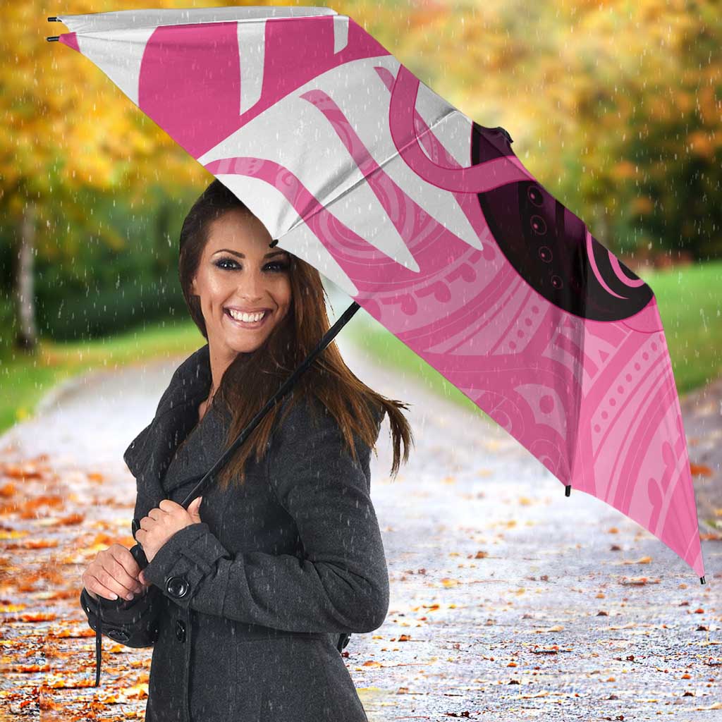 New Zealand Lawn Bowls Breast Cancer Custom Umbrella Aotearoa Maori Silver Fern Pink Ribbon - Polynesian Pride
