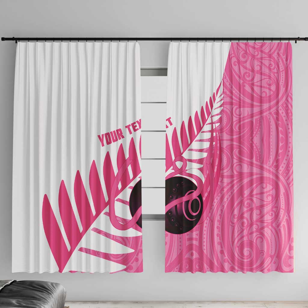 New Zealand Lawn Bowls Breast Cancer Custom Window Curtain Aotearoa Maori Silver Fern Pink Ribbon - Polynesian Pride