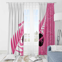 New Zealand Lawn Bowls Breast Cancer Custom Window Curtain Aotearoa Maori Silver Fern Pink Ribbon - Polynesian Pride