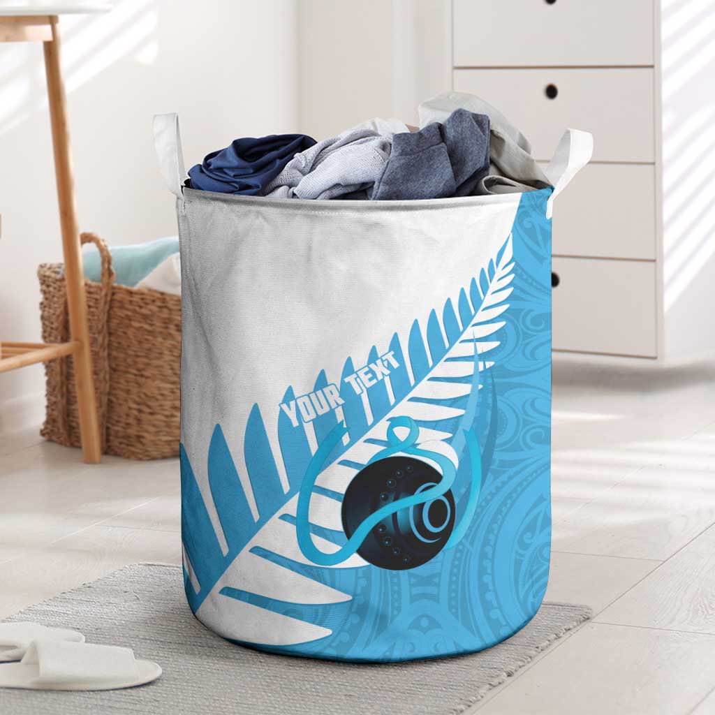 New Zealand Lawn Bowls Prostate Cancer Custom Laundry Basket Aotearoa Maori Silver Fern Blue Ribbon LT14 Blue - Polynesian Pride