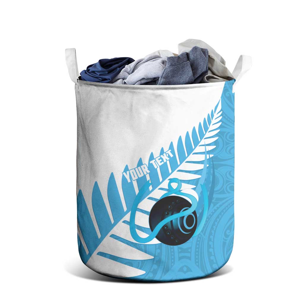 New Zealand Lawn Bowls Prostate Cancer Custom Laundry Basket Aotearoa Maori Silver Fern Blue Ribbon LT14 - Polynesian Pride