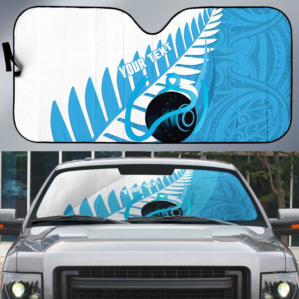 New Zealand Lawn Bowls Prostate Cancer Custom Auto Sun Shade Aotearoa Maori Silver Fern Blue Ribbon - Polynesian Pride