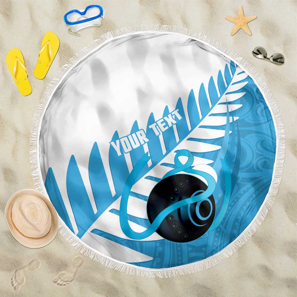 New Zealand Lawn Bowls Prostate Cancer Custom Beach Blanket Aotearoa Maori Silver Fern Blue Ribbon - Polynesian Pride