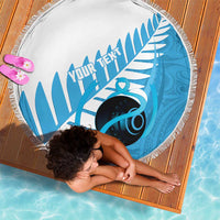 New Zealand Lawn Bowls Prostate Cancer Custom Beach Blanket Aotearoa Maori Silver Fern Blue Ribbon - Polynesian Pride