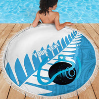 New Zealand Lawn Bowls Prostate Cancer Custom Beach Blanket Aotearoa Maori Silver Fern Blue Ribbon - Polynesian Pride