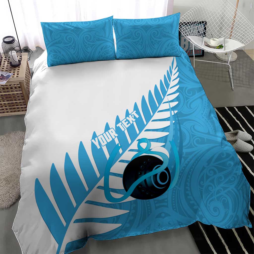 New Zealand Lawn Bowls Prostate Cancer Custom Bedding Set Aotearoa Maori Silver Fern Blue Ribbon - Polynesian Pride