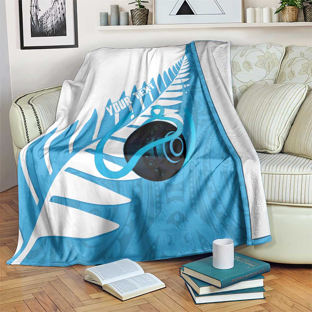 New Zealand Lawn Bowls Prostate Cancer Custom Blanket Aotearoa Maori Silver Fern Blue Ribbon - Polynesian Pride