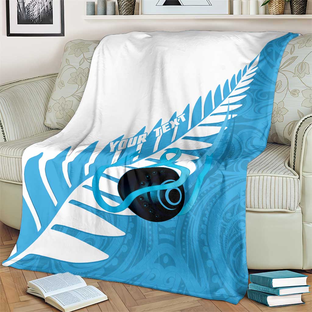 New Zealand Lawn Bowls Prostate Cancer Custom Blanket Aotearoa Maori Silver Fern Blue Ribbon - Polynesian Pride