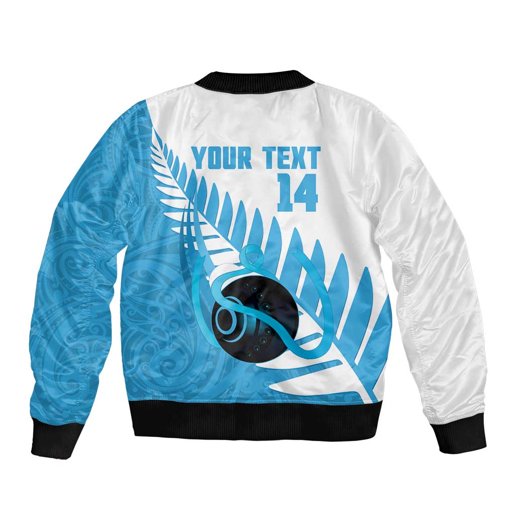 New Zealand Lawn Bowls Prostate Cancer Custom Bomber Jacket Aotearoa Maori Silver Fern Blue Ribbon - Polynesian Pride