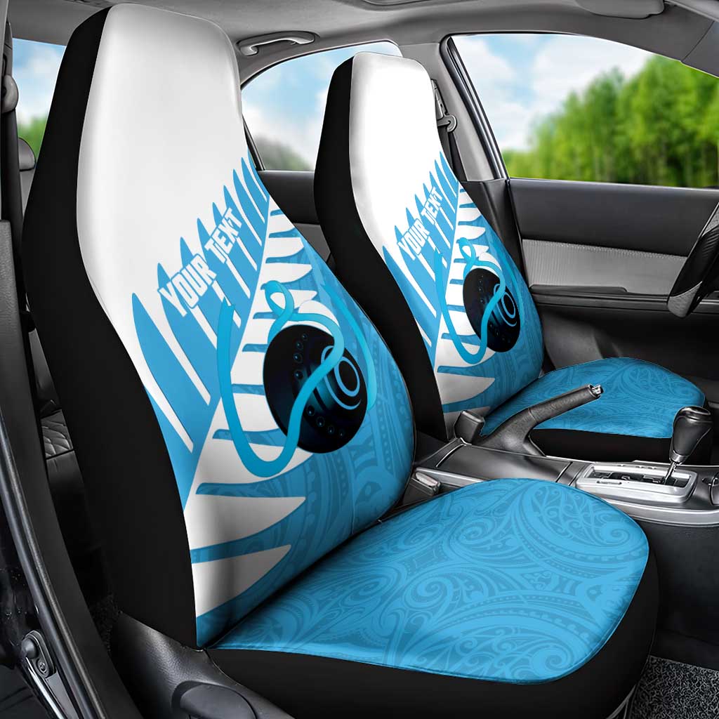 New Zealand Lawn Bowls Prostate Cancer Custom Car Seat Cover Aotearoa Maori Silver Fern Blue Ribbon - Polynesian Pride
