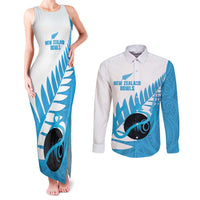 New Zealand Lawn Bowls Prostate Cancer Custom Couples Matching Tank Maxi Dress and Long Sleeve Button Shirt Aotearoa Maori Silver Fern Blue Ribbon - Polynesian Pride