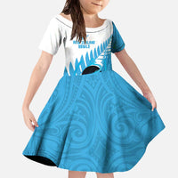 New Zealand Lawn Bowls Prostate Cancer Custom Family Matching Off The Shoulder Long Sleeve Dress and Hawaiian Shirt Aotearoa Maori Silver Fern Blue Ribbon - Polynesian Pride