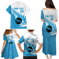 New Zealand Lawn Bowls Prostate Cancer Custom Family Matching Puletasi and Hawaiian Shirt Aotearoa Maori Silver Fern Blue Ribbon - Polynesian Pride