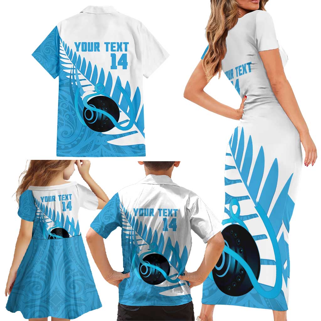 New Zealand Lawn Bowls Prostate Cancer Custom Family Matching Short Sleeve Bodycon Dress and Hawaiian Shirt Aotearoa Maori Silver Fern Blue Ribbon - Polynesian Pride