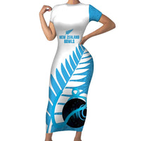 New Zealand Lawn Bowls Prostate Cancer Custom Family Matching Short Sleeve Bodycon Dress and Hawaiian Shirt Aotearoa Maori Silver Fern Blue Ribbon - Polynesian Pride