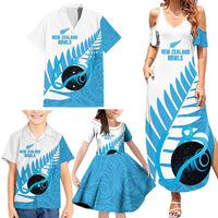 New Zealand Lawn Bowls Prostate Cancer Custom Family Matching Summer Maxi Dress and Hawaiian Shirt Aotearoa Maori Silver Fern Blue Ribbon - Polynesian Pride