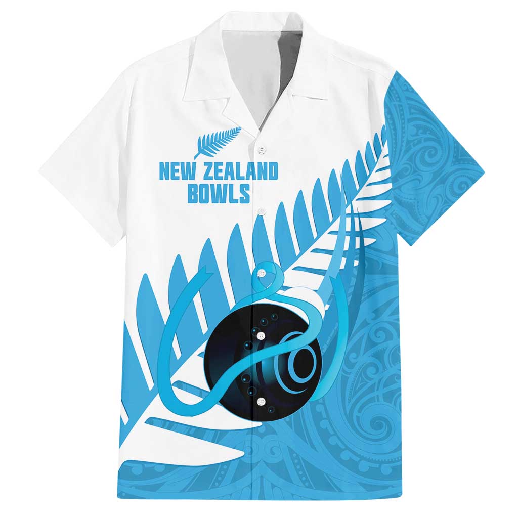 New Zealand Lawn Bowls Prostate Cancer Custom Hawaiian Shirt Aotearoa Maori Silver Fern Blue Ribbon - Polynesian Pride